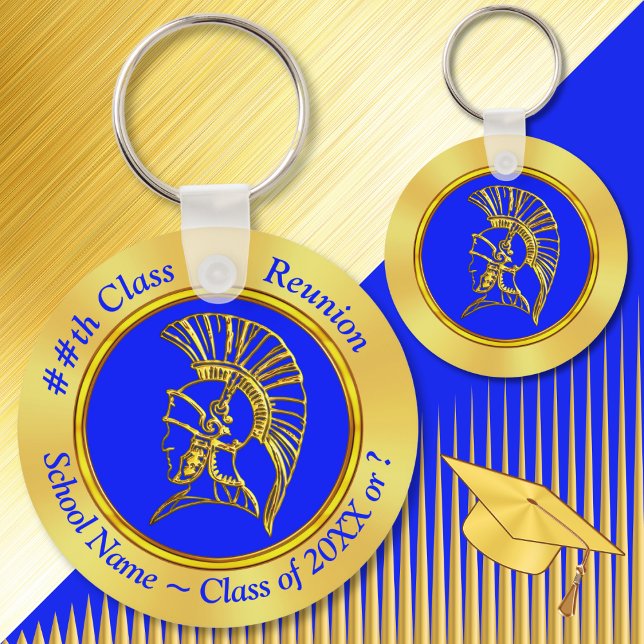 Bild, Färg, text om klass Reunion Souvenir Nyckelring (Trojan themed, Class Reunion Party Favors. High School Reunion Ideas, 50 year class reunion, 40 year)