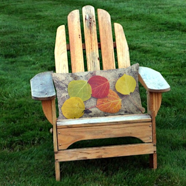 Bild för fem färgstarka Rustic Fall Aspen-Löv Lumbarkudde (same design on both sides of lumbar pillow)