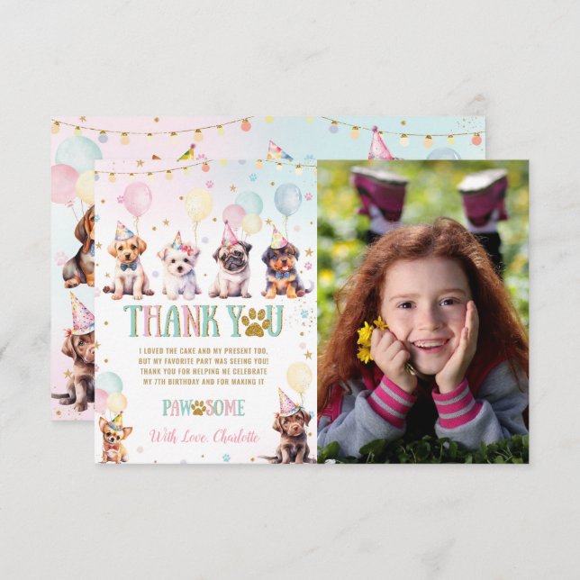 Bild för Födelsedagsfesten för ballonger av Hundar Tack Kort (Fram/baksida)