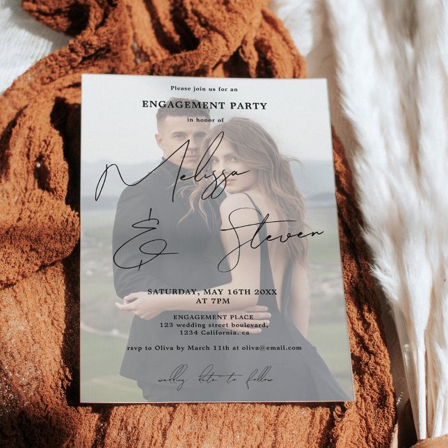 Bild för kalligrafi av svart förlovning i namn-skr inbjudningar (Names script calligraphy black engagement photo invitation)