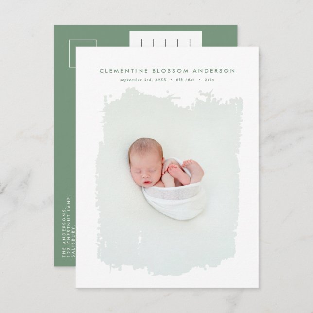 Bild för minsta blått födelseattest för elegant meddelande vykort (Fram/baksida)