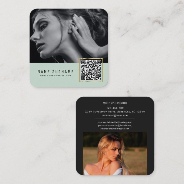 Bild för Mint-skannerbar streckkod QR-kod  Fyrkantigt Visitkort (Fram/baksida)