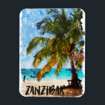 Bild för Tropical Beach Travel Afrika Zanzibar Magnet<br><div class="desc">Vackra Zanzibar-konst och souvenir från öster african Tansania land. Det visar handflatan träd och ett tropiskt strandlandskap. Underbar presentidé för din familj och dina kära.</div>