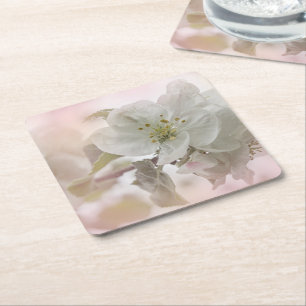 Bild för vit äppelBlommar Underlägg Papper Kvadrat