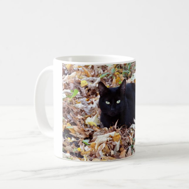 Bild från svart katt, höst, Klassisk vit Mugg (Framsida vänster)
