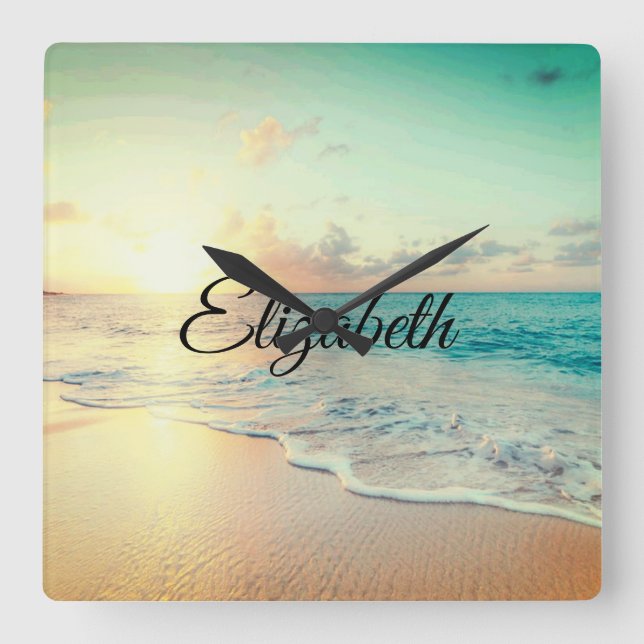 Bild i en båge vid soluppgång i ländryggen fyrkantig klocka (Framsida)