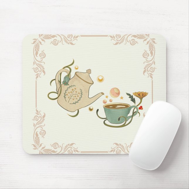 Bild konst, Beige Illustration Tea Time Musmatta (Med mus)