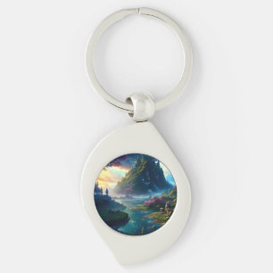 Bild liggande fyra swirl silverfärgad nyckelring