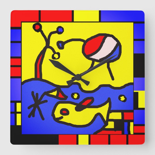 Bild med fiskmodern konst fyrkantig klocka (Framsida)