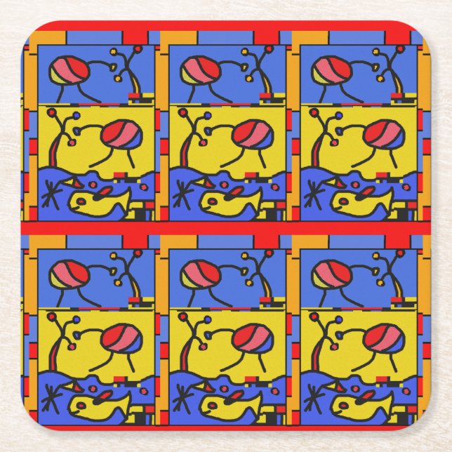 Bild med fiskmodern konst underlägg papper kvadrat (Framsidan)