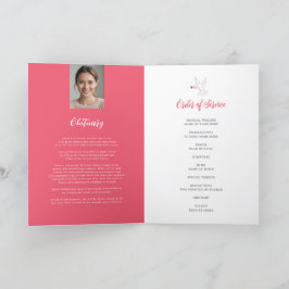 Bild med röd rosa ros på minnesbegravningen program