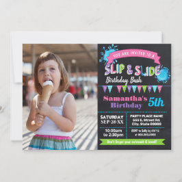 Bild- och bildfödelsedagsfoto av rosa Chalkboard Inbjudningar