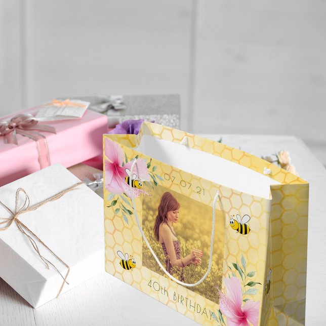 Bild på 40-årsdag för bin honeycomb rosa blommigt (Skapare uppladdad)