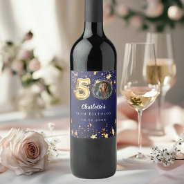 Bild på 50-årsdagen av marinens blå guld-stjärnor vinflaska etikett