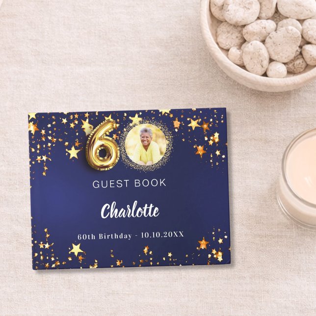 Bild på 60:e födelsedag med blå guld-stjärnor gästböcker (Skapare uppladdad)
