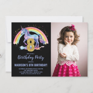 Bild på 8:e regnbåge, Unicorn Birthday-inbjudan Inbjudningar