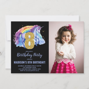 Bild på 8:e regnbåge, Unicorn Birthday-inbjudan Inbjudningar