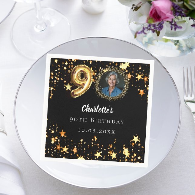 Bild på 90:e svarta guld-stjärnor pappersservett (Skapare uppladdad)