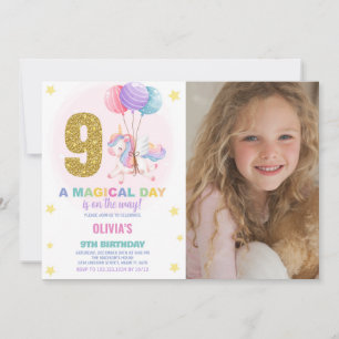 Bild på 9:e födelsedag Unicorn Birthday Inbjudan
