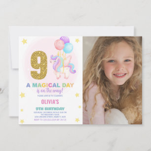 Bild på 9:e födelsedag Unicorn Birthday Inbjudan