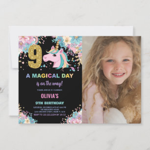 Bild på 9:e födelsedag Unicorn Birthday Inbjudan