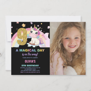 Bild på 9:e födelsedag Unicorn Birthday Inbjudan