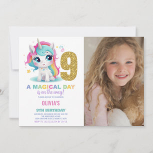 Bild på 9:e födelsedag Unicorn Birthday Inbjudan