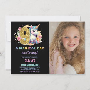 Bild på 9:e födelsedag Unicorn Birthday Inbjudan