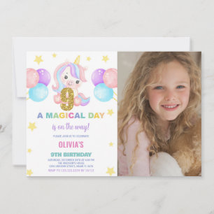 Bild på 9:e födelsedag Unicorn Birthday Inbjudan