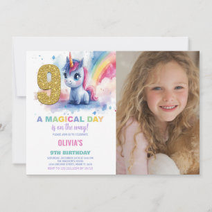 Bild på 9:e födelsedag Unicorn Birthday Inbjudan