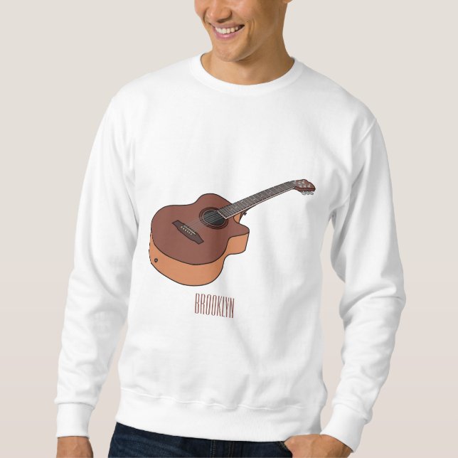 Bild på akustisk gitarr-tecknad lång ärmad tröja (Framsida)