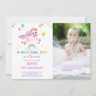 Bild på Balloons Flaggor Unicorns Birthday-inbjudn Inbjudningar