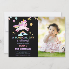 Bild på Balloons Flaggor Unicorns Birthday-inbjudn Inbjudningar