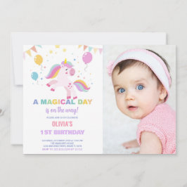 Bild på Balloons Flaggor Unicorns Birthday-inbjudn Inbjudningar