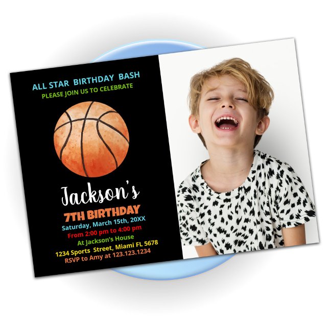 Bild på Basketball Birthday-inbjudan till svart Or Inbjudningar (Skapare uppladdad)