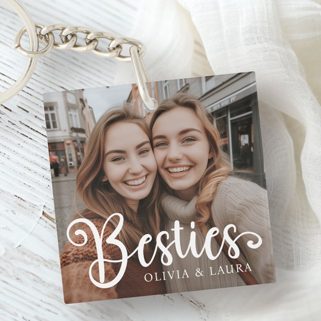 Bild på bästa vänner med egna namn (Besties best friends custom names photo keychain)