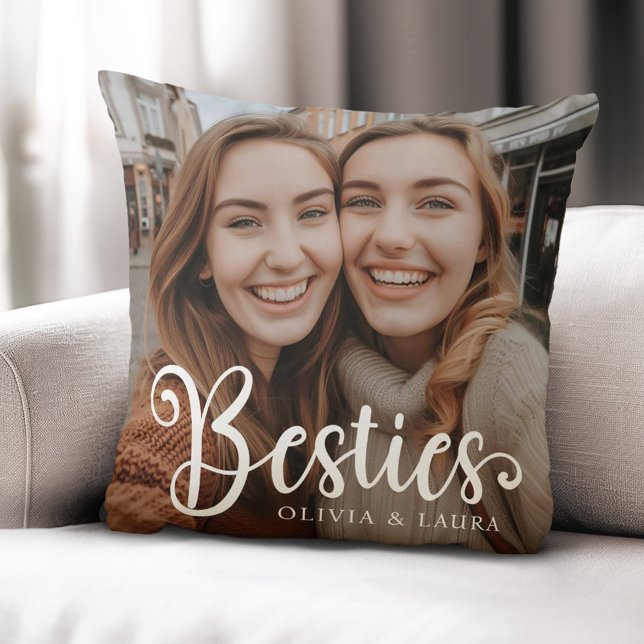 Bild på bästa vänner med egna namn kudde (Besties best friends custom names photo throw pillow)