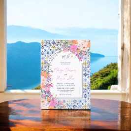 Bild på blommigten bröllop i italienska blå platto inbjudningar