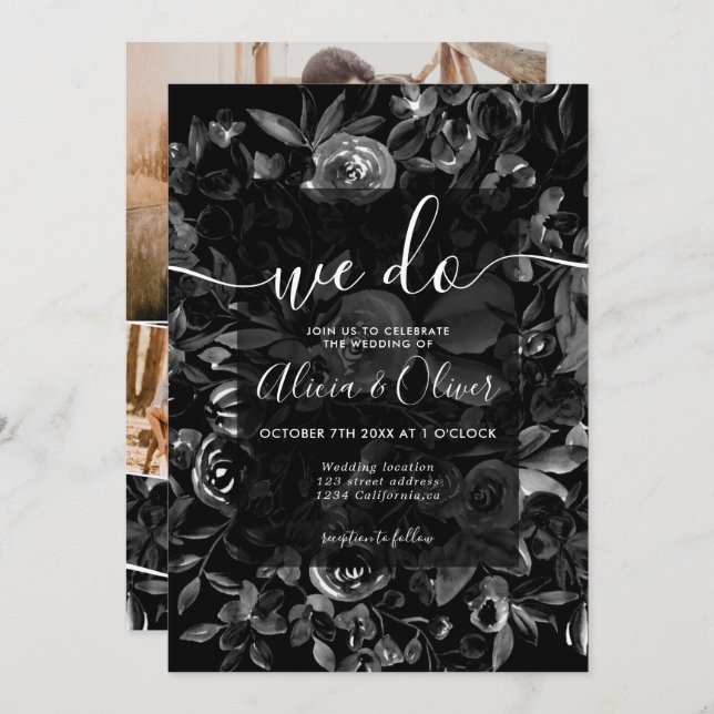 Bild på blommigten initialer bröllop inbjudningar (Fram/baksida)