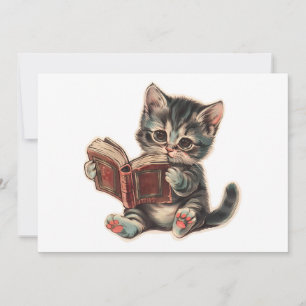 Bild på Cute cat-läsning av bok-reflektor för barn Inbjudningar