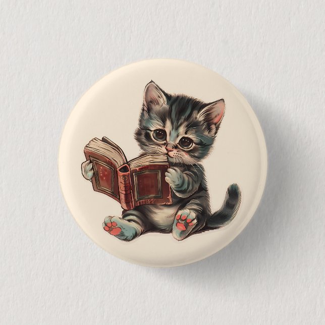 Bild på Cute cat-läsning av bok-reflektor för barn Knapp (Framsida)