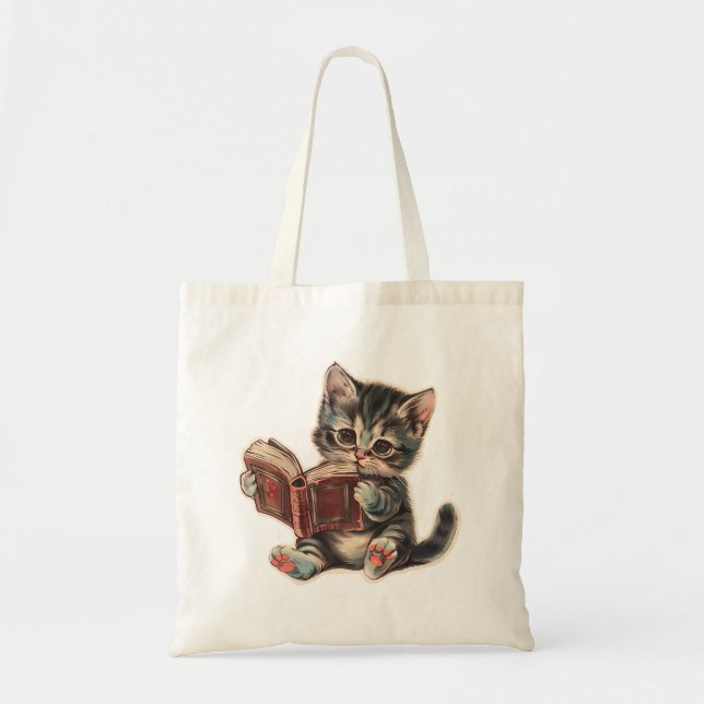 Bild på Cute cat-läsning av bok-reflektor för barn Tygkasse (Framsidan)