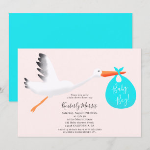 Bild på Cute stork rosa bag dusch i pojke Inbjudningar