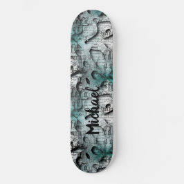Bild på den blå Grävsaxen med typografi Mini Skateboard Bräda 18,5 Cm