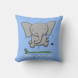 Bild på den blå tecknaden Cute baby elephant Blue Kudde