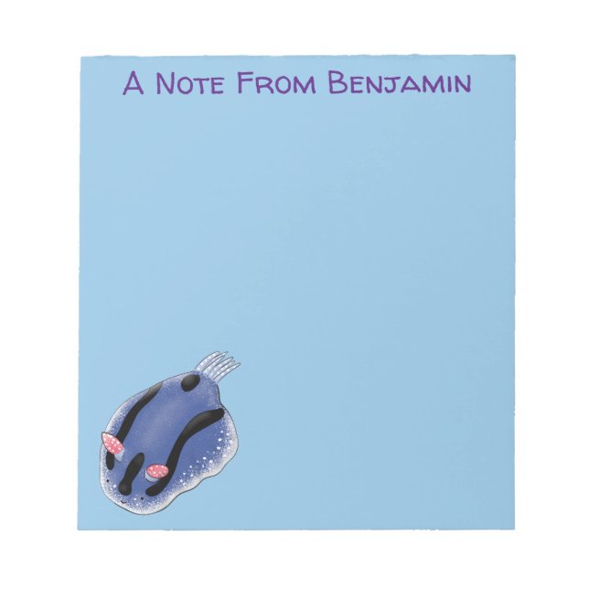 Bild på den blå tecknaden Cute lycklig Anteckningsblock (Framsida)