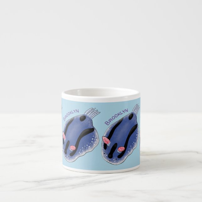 Bild på den blå tecknaden Cute lycklig Espressomugg (Framsidan)
