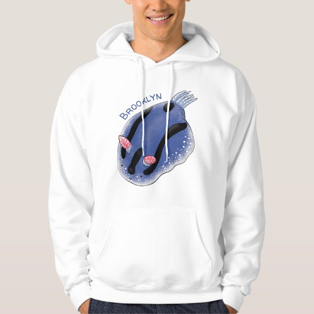 Bild på den blå tecknaden Cute lycklig Hoodie (Framsida)