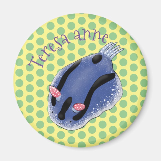 Bild på den blå tecknaden Cute lycklig Magnet (Framsidan)