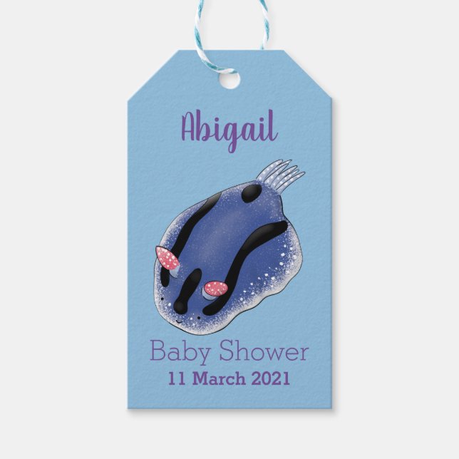 Bild på den blå tecknaden Cute lycklig Presentetikett (Framsidan)